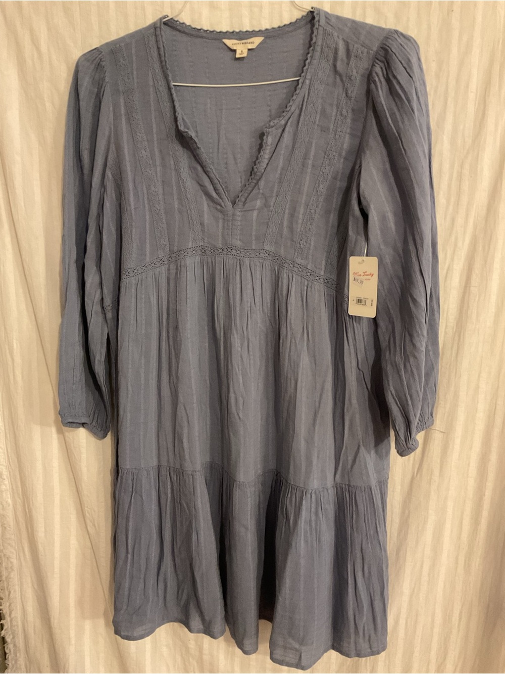 Lucky Brand Women’s V-Neck Tiered Mini S. Peasant Dress